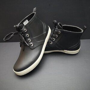 McKinley Ladies Size 8 Black w/ White Trim Harlow Ankle Rubber Boots